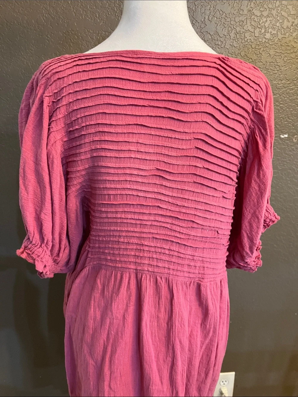 Free People Rose-Pink Puff Sleeve Tunic Top